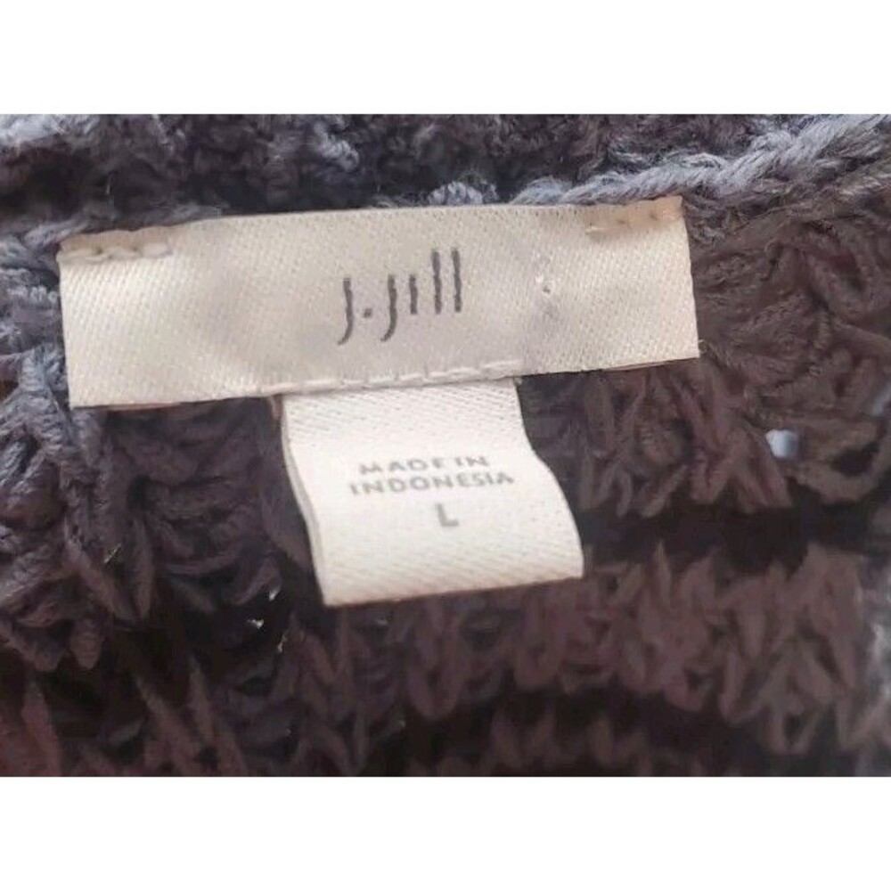 J. Jill Large | Chunky Knit Slate Blue Navy‎ Stripe Sweater 100% Cotton Cottage - Picture 7 of 8